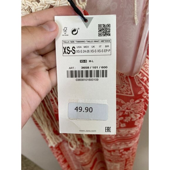 Zara Womens Bohemian Sleeveless Maxi Dress With Crochet Back Orange XS-S - Picture 4 of 8